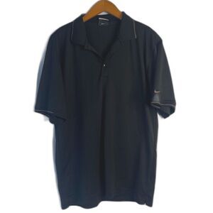 Nike Golf Black Short Sleeve 1/4 Button Polo Shirt Collared Vneck Mens Medium